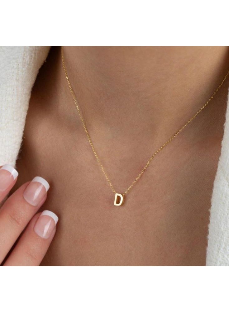 Gold Initial D Pendant Necklace, Delicate Chain, Letter Charm Jewelry - Image 2